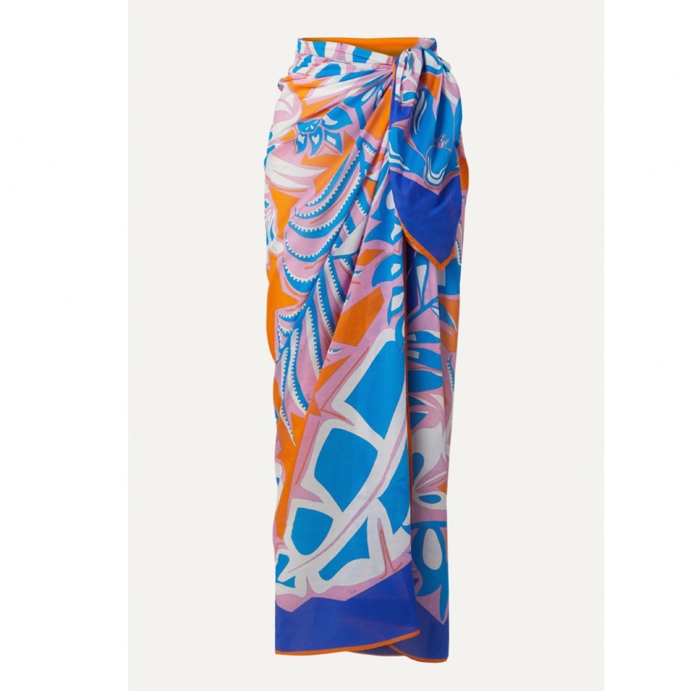 EMILIO PUCCI SAMOA AZURE COTTON-VOILE PAREO NWTS!